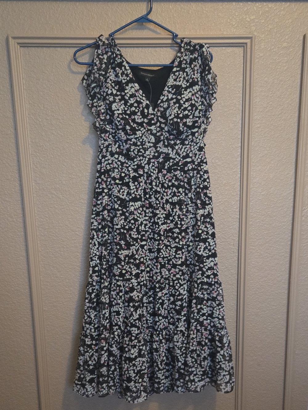Banana Republic Black Floral Midi Dress with Pink & White Accents